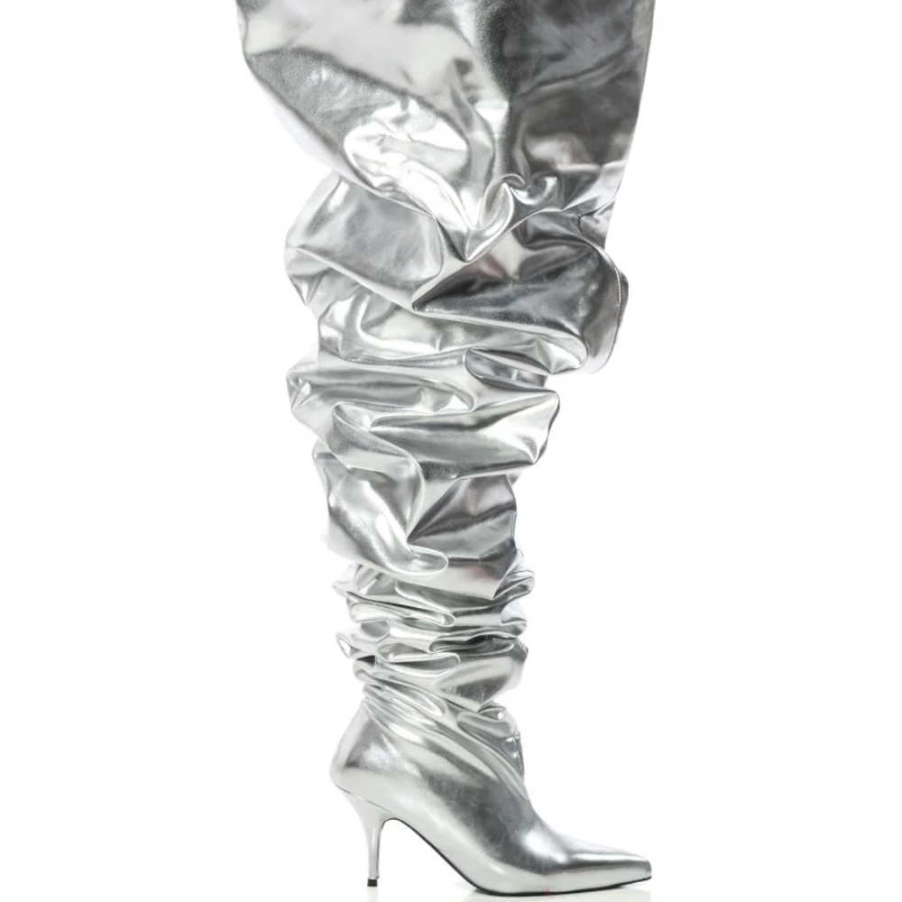Silver High Heel Slouch Boots